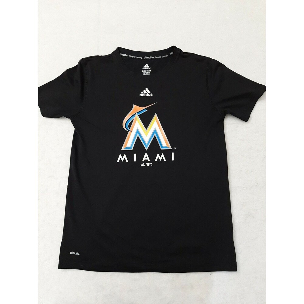 MIAMI MARLINS Addidas Black polyester Short Sleeve T-Shirt Youth Size  M 10/12
